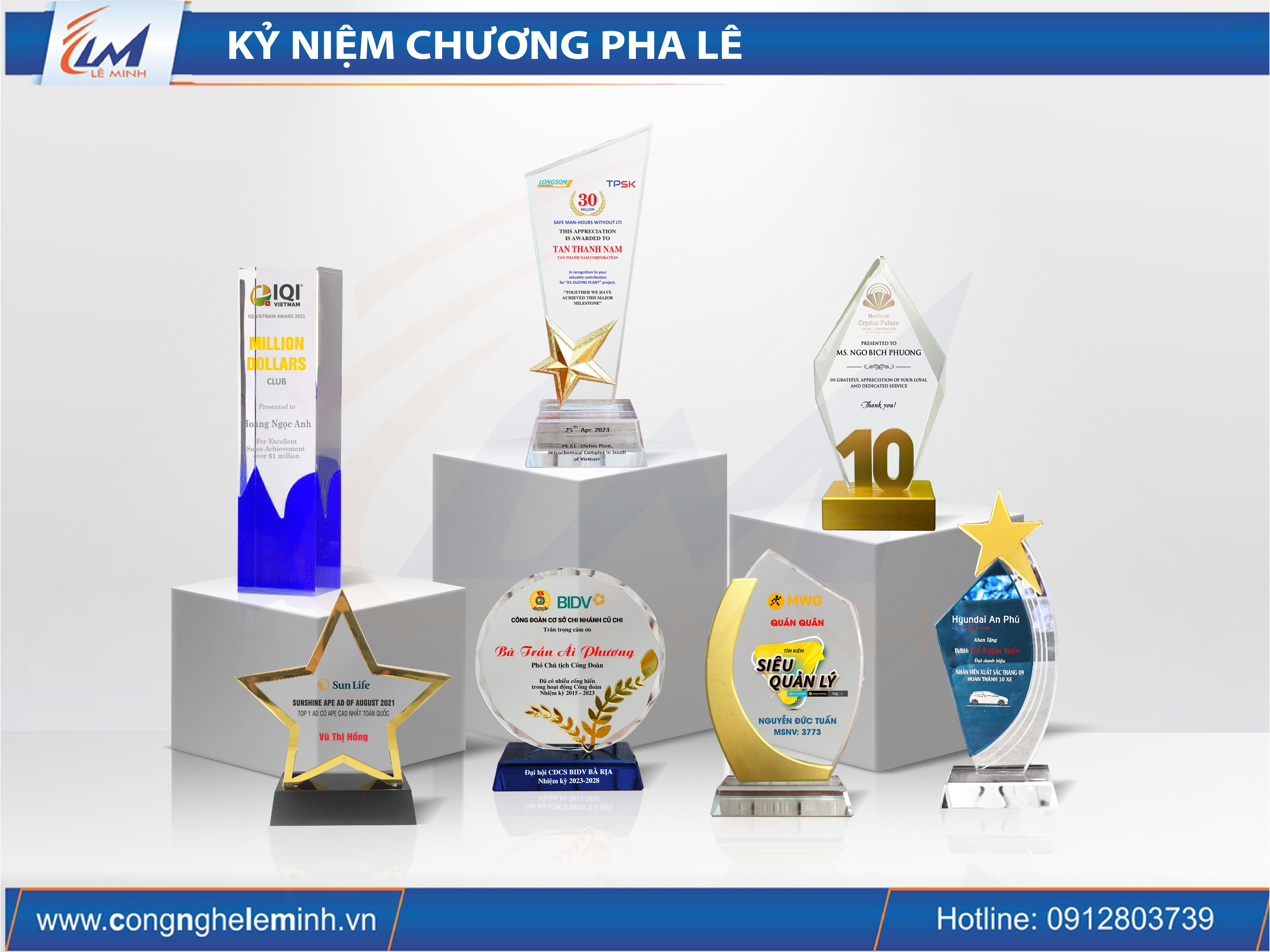 Kỷ Niệm Chương Pha Lê Đẹp – Khắc Theo Yêu Cầu, Vinh Danh