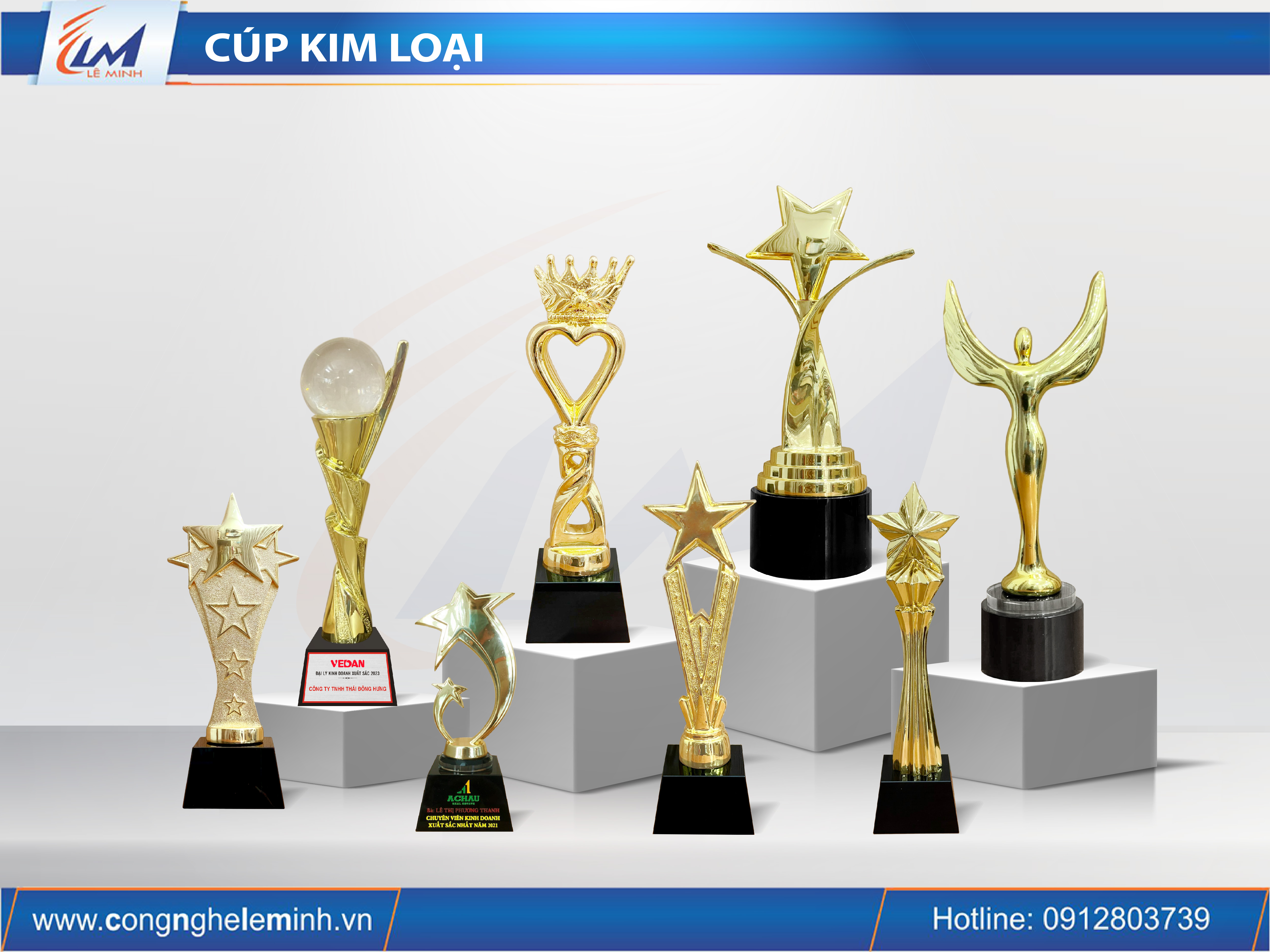 Làm Cúp Kim Loại Mạ Vàng – Đế Pha Lê Theo Yêu Cầu