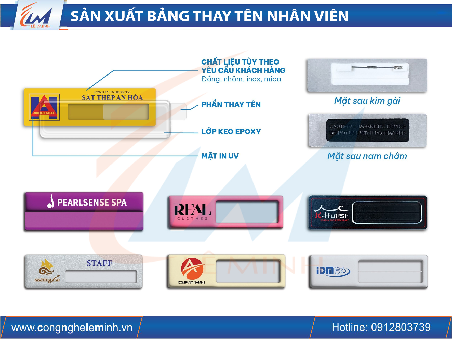Bảng Tên Nhân Viên Thay Được Tên – Nhôm, Khắc Laser, In UV