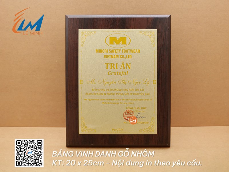 BẢNG VINH DANH 20CM x 25CM