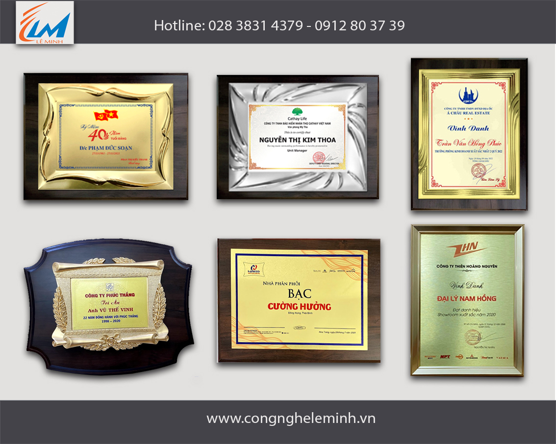 Bảng Vinh Danh Khen Thưởng Cao Cấp – Gỗ, Kim Loại, Mica, Pha Lê