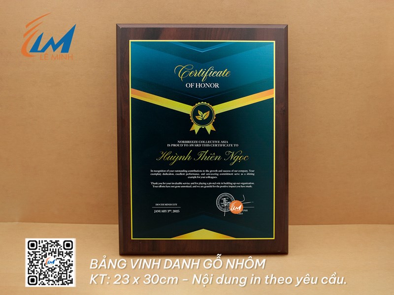 LÀM BẢNG VINH DANH 23CM X 30CM