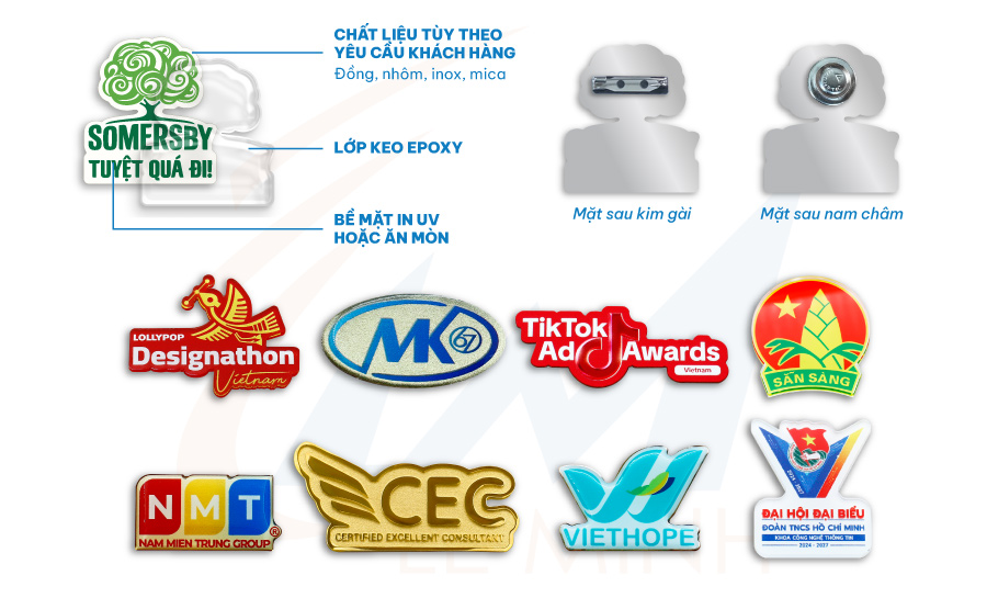 Làm Huy Hiệu Logo Theo Yêu Cầu – Đa Dạng Chất Liệu & Kiểu Dáng