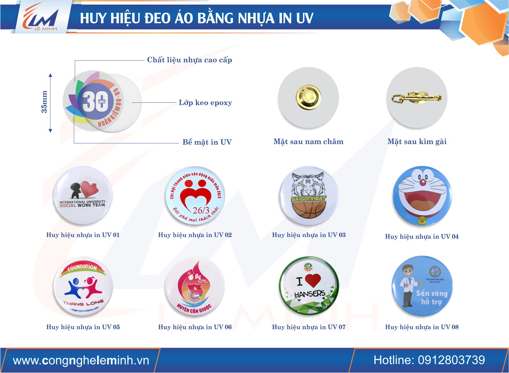 Làm Huy Hiệu Logo Giá Rẻ – Nhựa, Mica In UV Sắc Nét